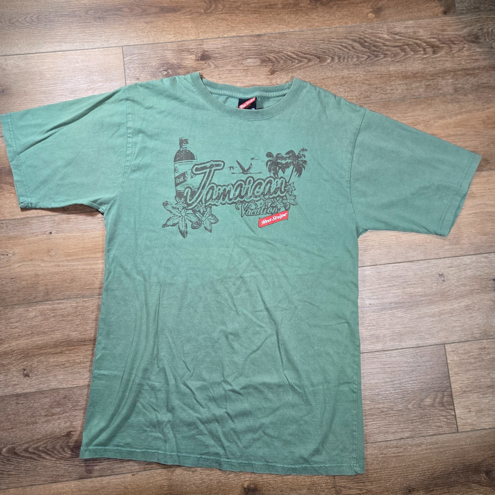 Vintage Jamaica Red Stripe Beer Shirt 2XL Green Rasta Caribbean Graphic